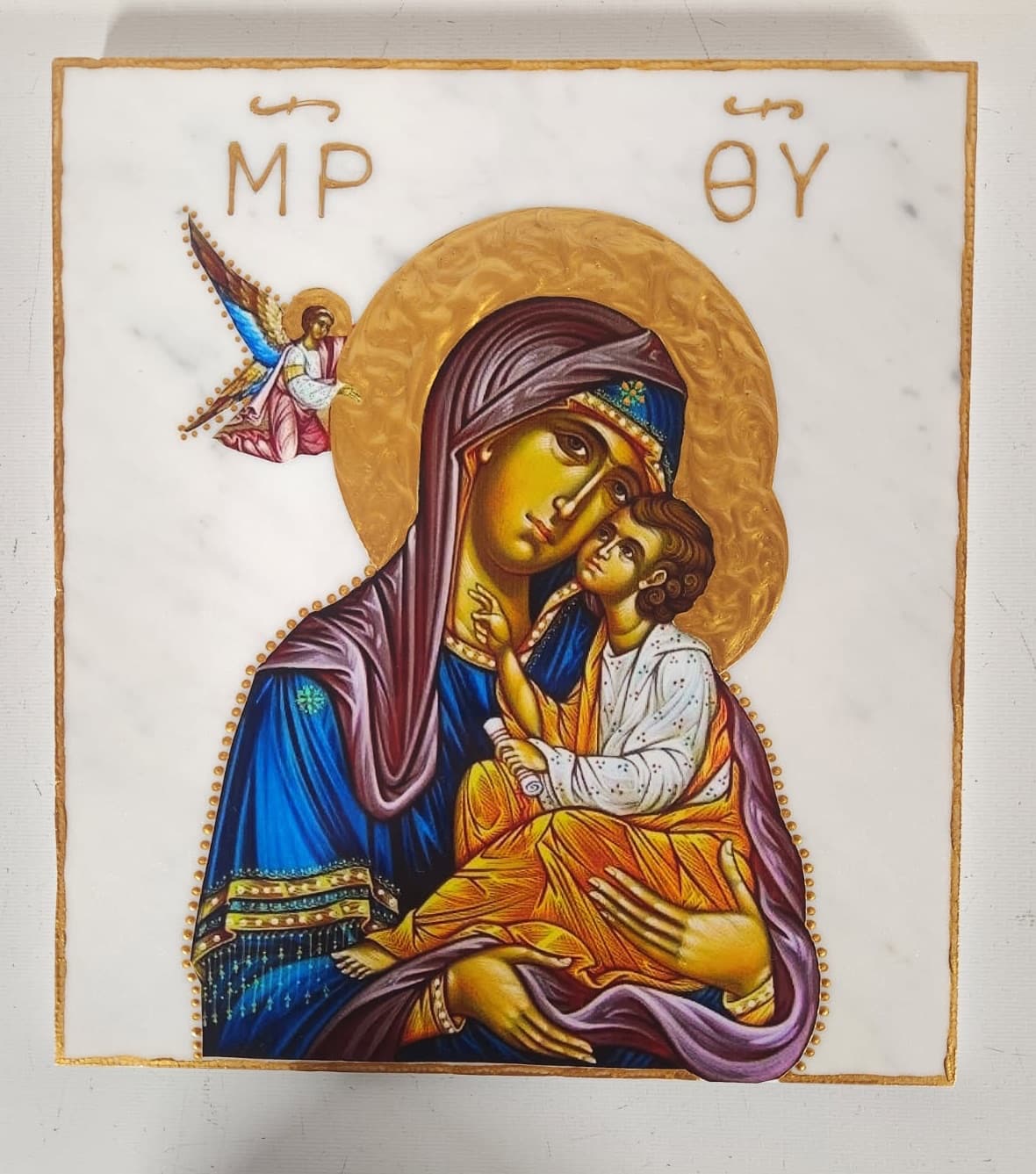 Panagia Icon on tile - 27cm(h) x 24cm(w)